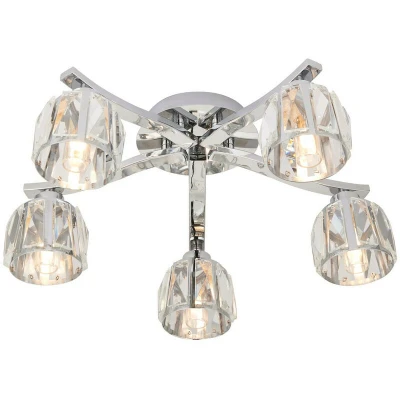 Image of Ria Bathroom Multi Arm Glass Semi Flush Ceiling Lamp, Chrome Plate, Crystal Glass, IP44