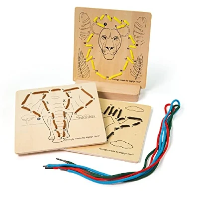 Image of Bigjigs Toys, Lacing By Numbers Jungle, Wooden Toy, Threading Toys For 3 Year Olds, Toddler Fine Motor Skills