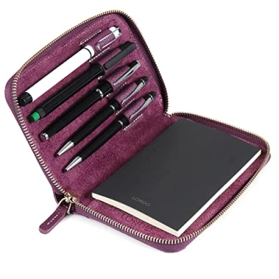 Image of LONDO Genuine Leather Padfolio with Pen Holder Notepad and Zip (Purple)