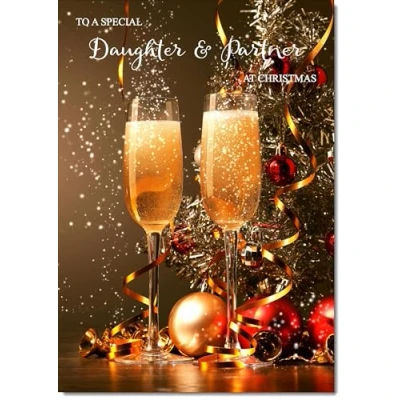 Image of doodlecards Daughter and Partner Christmas Card Champagne Large A4 Size for &amp; with Plain Envelope