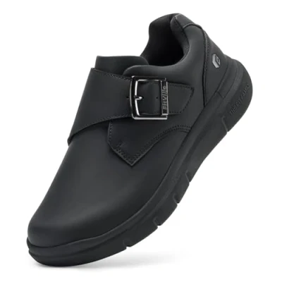 Image of FitVille Extra Wide Slip on Walking Shoes for Men Edema Recovery Leather Oxford Feet, Hook &amp; Loop Jet Black