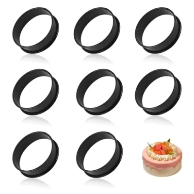 Image of 8PCS Crumpet Rings, Stainless Steel Fried Egg Ring Black Tart Non Stick Baking for Eggs, Pancake, Beef Patty Making (8.5CM)