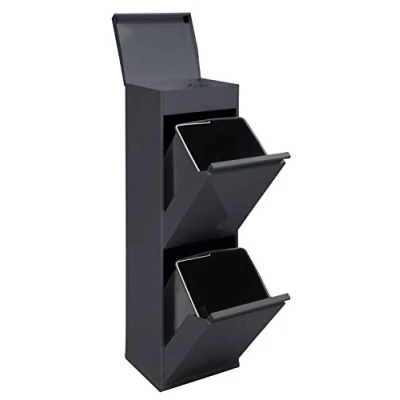 Image of Arregui Top CR224 B Waste Bin with Multipurpose Storage, 2 Buckets, Stainless Steel Cabinet for Differentiated Waste, x 17 l (34 l), Dark Charcoal Grey, 97.5 30.6 24.5 cm