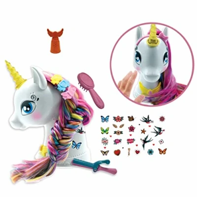 Image of Lexibook, Interactive Unicorn hair styling head, Long and silky hair, Interactive, Magic music accessories, for kids 3+, White/Pink, SHUNI
