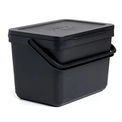 Image of TATAY Kitchen Food Waste Compost Caddy Bin, 6 L Capacity, Polypropylene, Made from 100 Percent Recycled Materials, Black Colour, Measures 26,5 x 19 18,5 cm, 1105515