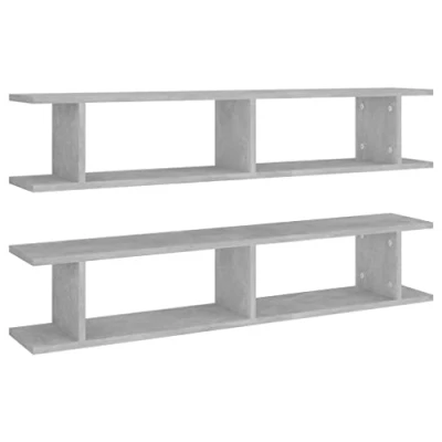 Image of vidaXL Wall Shelf 2 pcs Concrete Grey 105x18x20 cm Engineered Wood