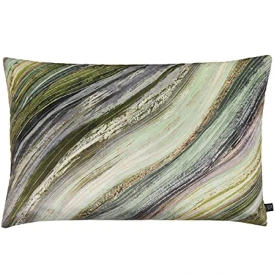 Image of Prestigious Textiles Heartwood Velvet Marble Effect Piped Feather Filled Cushion Green One Size