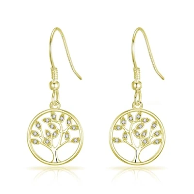 Image of Philip Jones Gold Plated Tree of Life Drop Earrings Created with Crystals from Zircondia®