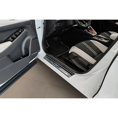 Image of Black Inox door sill protectors compatible with Honda HR V 2021 &#039;Hybrid&#039; 4 pieces