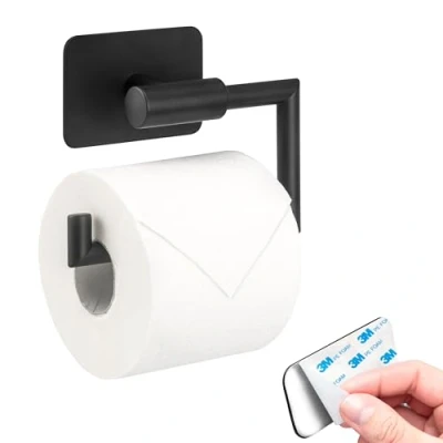 Image of bremermann Piazza Black Tape Bathroom Series Toilet Roll Holder Self Adhesive Stainless Steel No Drilling 3M Attachment