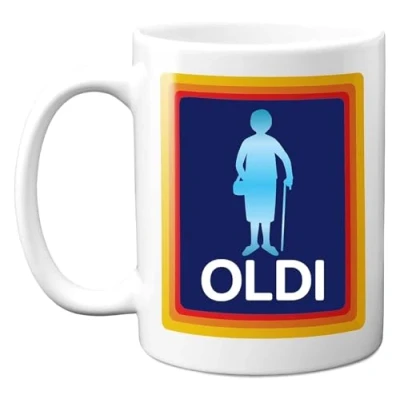 Image of Oldi Funny Mug, Birthday Gift idea, 11 oz Coffee Mug for Women Present as A Joke Celebration, Dishwasher and Microwave Friendly. Memorable Mum, Wife, Grandmother, Aunty