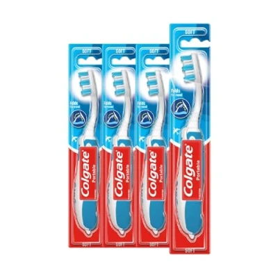 Image of Colgate Portable Toothbrush, Travel Toothbrush Folds for Travelling, Adult with Soft Bristles, Multipack, 4 Pack