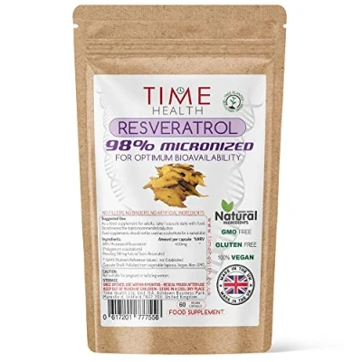 Image of New: 98% Pure Micronized Resveratrol Capsules Optimum Bioavailability Natural Trans Derived from Japanese Knotweed UK Manufactured Zero Additives (60 Capsule Pouch)