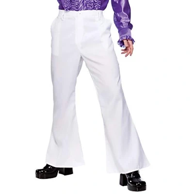 Image of Wicked Costumes Mens White 70s Disco Flares with Pockets Fancy Dress Costume X Large