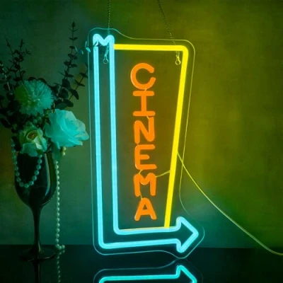 Image of Looklight Cinema Neon Sign Movie Theater Signs Dimmable Letter Light for Film Room Bedroom Home Bar Commercial Decoration, Indicating