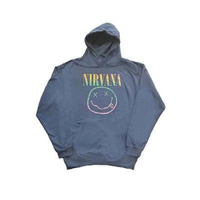 Image of Nirvana Hoodie Sorbet Ray Smiley Band Logo Official Unisex Turquoise Pullover L