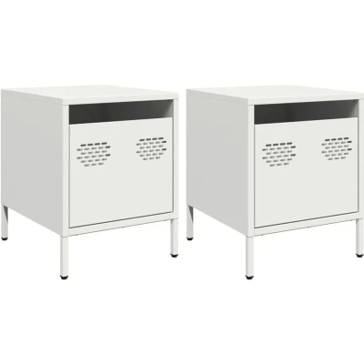 Image of vidaXL bedside cabinets nightstands industrial white steel ample storage &amp; easy to clean versatile home/office use