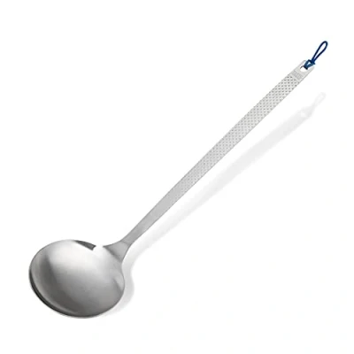 Image of Tasty Stainless Steel Kitchen Serving Spoon, Heat Resistant Spoon Ladle with Modern Handle for Cooking and Food, Dishwasher Safe, Dimensions: 30.5x7.5cm, Colours: Silver