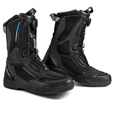 Image of SHIMA STRATO WP, Waterproof Motorcycle Boots for Men Vented, Reinforced Lightweight Long Biker Riding with ATOP Fast Closure System, Ankle Protection, Non slip Sole (Black, 9)