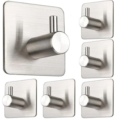 Image of CYILIUEN 6 Pack of 1407B5 Self Adhesive Hooks Bathroom for Kitchens, Towels, Key, Silver