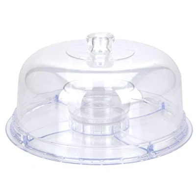 Image of EH Excellent Houseware 6 in 1 Multi Function Plastic Cake Stand with Dome Lid Dip Platter, Punch Bowl, Salad Chip &amp; Server, Serving Stand, Food