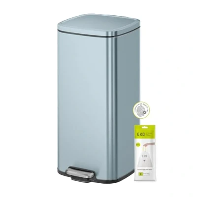 Image of EKO Stella Titanium Blue Pedal Bin Step with Soft Close Lid Perfect for Kitchen, Home &amp; Office 30 Litre Capacity