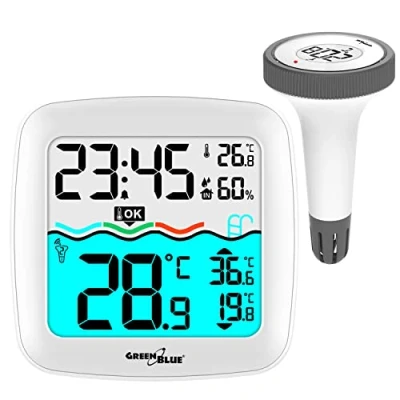 Image of GreenBlue GB216 Pool Thermometer with Wireless Weather Station 60m Range Floating Sensor Temperature Time Calendar DCF