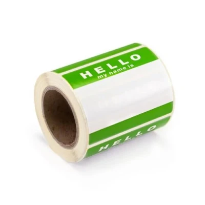 Image of &#039;Hello My Name is&#039; Stickers/Name Label Tags 250 Green &amp; White 8cm x 6cm