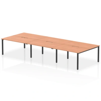 Image of Evolve Plus 1400mm B2B 6 Person Bench Desk Beech Top Black Frame