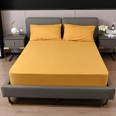 Image of King Size Fitted Sheets Ochre Microfiber 25cm Sheet 152x200+25cm (Ochre, King)