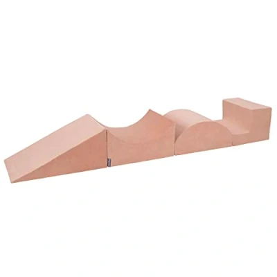 Image of KiddyMoon Foam Playground Velvet For Kids Obstacle Course Children Montessori Toy Babies Soft Construction Blocks Element, Halfshaft/Ramp/Wedge/Steps, Desert Pink