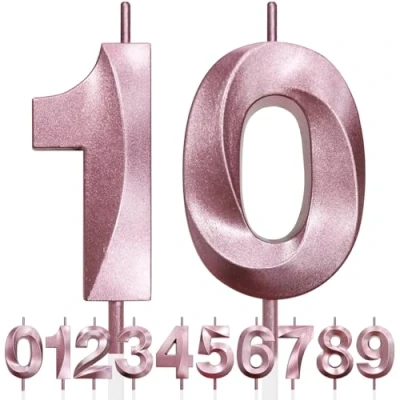 Image of 10th Birthday Candle, 3D Design Rose Gold Glitter Number Candles, Cake Topper Decorations, Candle for Party, Wedding Anniversary, Baby Shower, Party Decoration (Pink Gold)