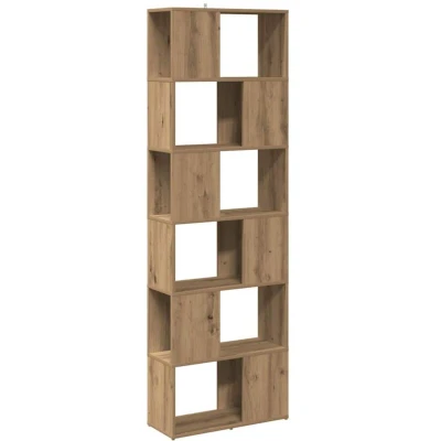 Image of vidaXL book cabinet/room divider artisan oak 60x24x186 cm engineered wood with 6 compartments for living room/bedroom