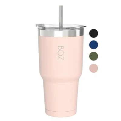 Image of BOZ Tumbler with Lid and Straw Insulated Cup Cups Stainless Steel Thermal Perfect for Hot Cold Drinks BPA Free (900 ml / 30oz, Pink)
