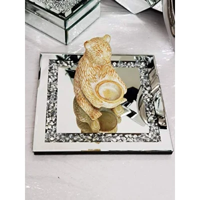 Image of DEENZ 25cm Square Diamante Mirrored Crystal Candle Plate Holder Loose Jewel an Elegant Addition to Your Home Best Gift