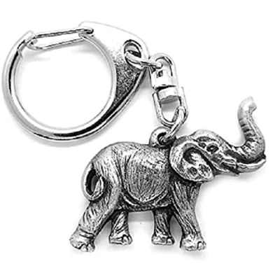Image of Lucky Elephant (feng shui luck, protection) Push Gate Keyring with Lemon Burlap Pouch