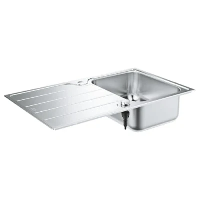 Image of GROHE K500 Stainless Steel Kitchen Sink with Drainer (Top Mount, Overflow and Automatic Waste Fitting, 1 Bowl 34x42x17 cm, Thickness 0.7 mm), 86x50 31571SD1