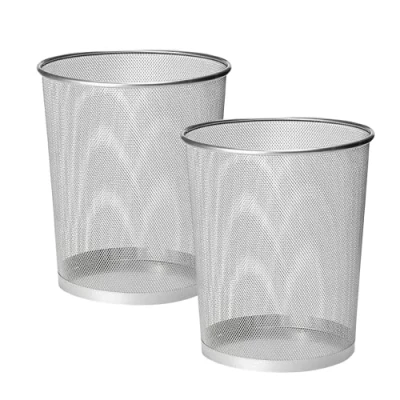 Image of ZYBUX Circular Mesh Trash Can, Waste Basket Garbage Can Bin for Bathrooms, Kitchens, Home Offices, Dorm Rooms Lightweight Sturdy Metal (2 x SILVER)