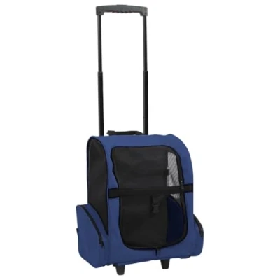 Image of vidaXL Blue Pet Trolley, Backpack, and Handbag All in One, Foldable Space Saving, Comfortable Mesh Windows with Robust Frames, Suitable for Small Pets