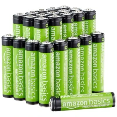 Image of Amazon Basics AAA Rechargeable Batteries 800mAh (Triple A), NiMh, Pre charged, 24 Pack