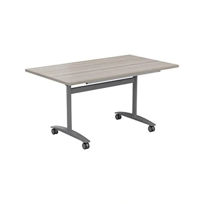 Image of Office Hippo Folding Table, Sturdy &amp; Stylish Computer Table Desk, Work For Home Office, Versatile Foldable Meeting Room or Boardroom, 5 Year Guarantee Grey Oak / Silver