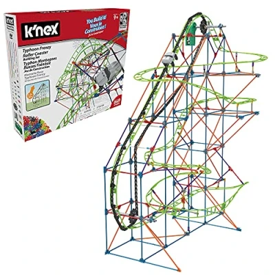 Image of K&#039;NEX Typhoon Frenzy Roller Coaster 2 in 1 Model Construction Set for Boys and Girls, 19 Foot Toy, 640 Piece Kids Building Children Ages 9+ Basic Fun 51438, Red