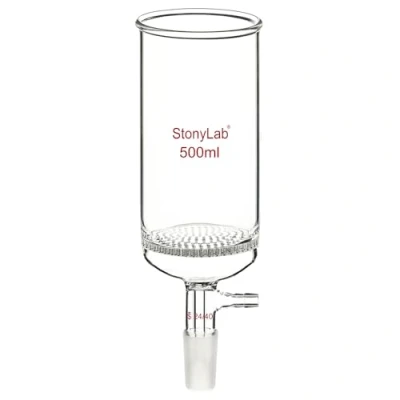 Image of stonylab Glass Buchner Filtering Funnel, Borosilicate Plate Filter Funnel with 9 mm Hose Connection and 24/40 Standard Joint for Test, 500 ml