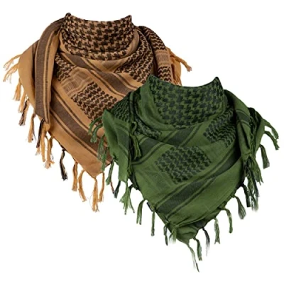 Image of FREE SOLDIER Scarf Military Shemagh Tactical Desert Keffiyeh Head Neck Arab Wrap with Tassel 43x43 inches(2 Pack of Green&amp; Brown)