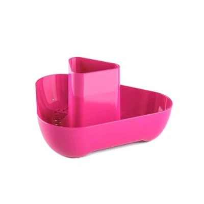 Image of Zeal Corner Sink Tidy Organiser, Compact Cutlery Utensil Drainer Caddy Rack, Hot Pink