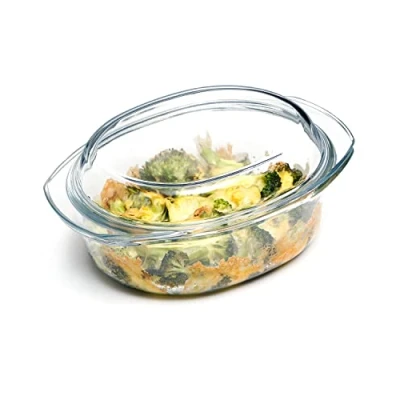 Image of Oval Glass Casserole Dish with Lid Oven Proof, 1.6L Small Lid, Microwavable
