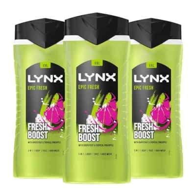 Image of Lynx 3 in 1 Shower Gel Epic Fresh 12 Hours of Long Lasting Refreshing Fragrance Body Wash with Plant Based Moisturisers for Men Naturally Soft Skin 500ml, Pack