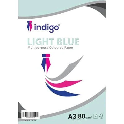 Image of Indigo® A3 80gsm Coloured Paper Origami Assorted Multi Colour for Art &amp; Craft Sheets (Light Pastel Blue, 50 Sheets)