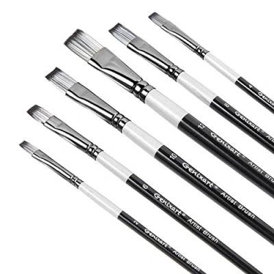 Image of Flat Paint Brushes Set 6 Pcs Artist Paintbrushes for Acrylic, Oil, Watercolor Painting Premium Nylon Hair Art Brush Beginners and Professionals