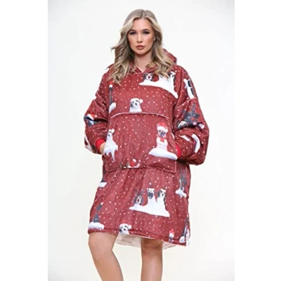 Image of GC GAVENO CAVAILIA Mens Oversized Hoodie Blanket, Xmas Blanket Hoodie, Fleece Hooded Women, Cozy Sweatshirt Adult, Red